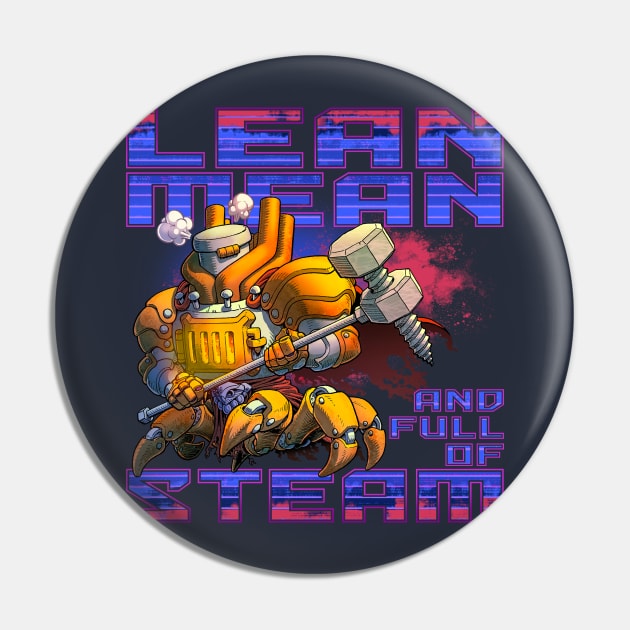 Lean Mean and Full of Steam Golem Pin by ChrisWhartonArt