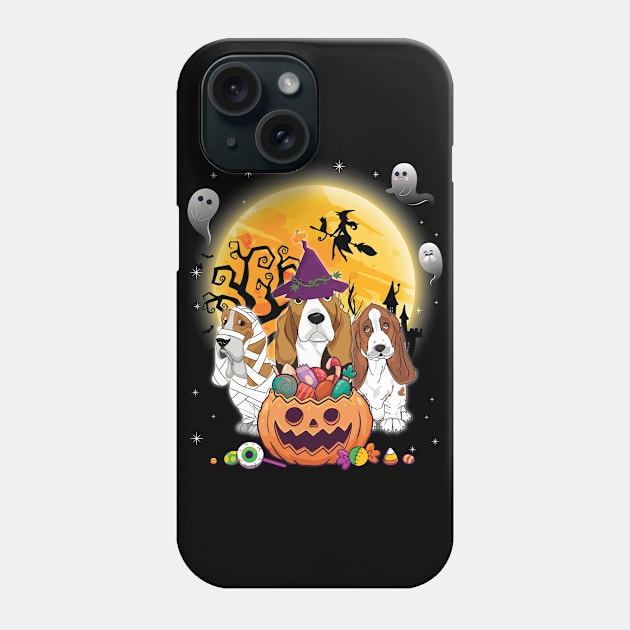 Basset Hound Dog Mummy Witch Moon Ghosts Happy Halloween Thanksgiving Merry Christmas Day Phone Case by joandraelliot