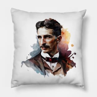 NIKOLA TESLA WATER COLOR PORTRAIT Pillow