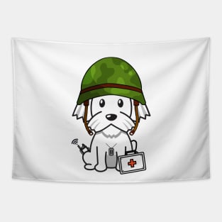 Cute White dog is an army medic Tapestry