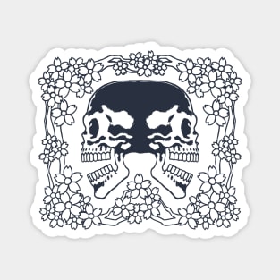 Twin Skulls and Sakura Ink Art Tattoo Retro Black Magnet