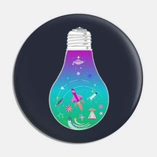 Space ship and planet light bulb - Kawaii Pin