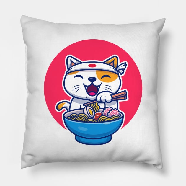 Cat Eating Ramen Noodle Pillow by Catalyst Labs