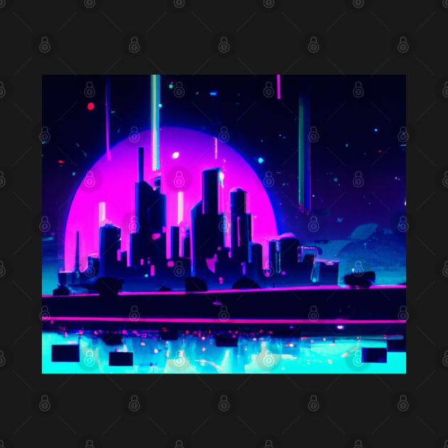 Cyan synthwave city by SJG-digital