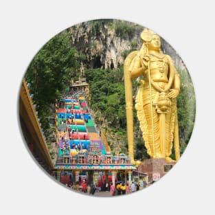 Prayer wheels with Lord Murugan and stairs at Batu Caves Pin