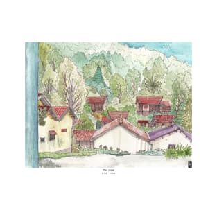 Wooden Houses In A Forest Vietnam Landscape Art T-Shirt