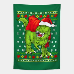 T Rex Santa Claus Ugly Christmas Sweater Tapestry