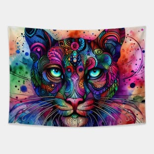 Colorful illustration of a cougar in false colors Tapestry