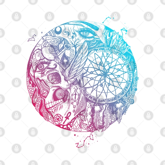 Dual Color Skull and Dreamcatcher Circle by kenallouis