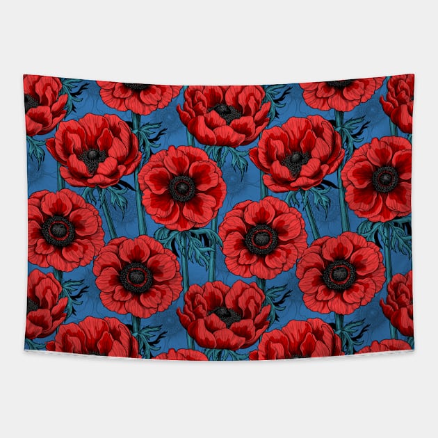 Red anemone garden Tapestry by katerinamk