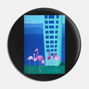 Flamingos Pop Art Gouache Painting Pin