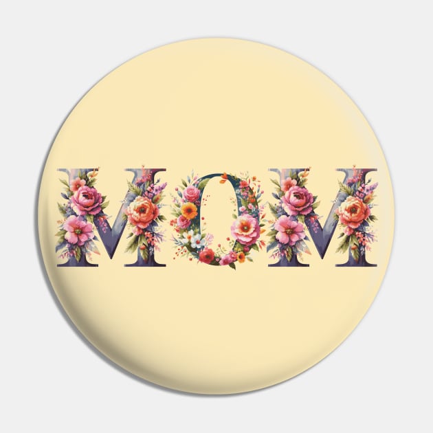 MOM Flower Text Pin by Heartsake