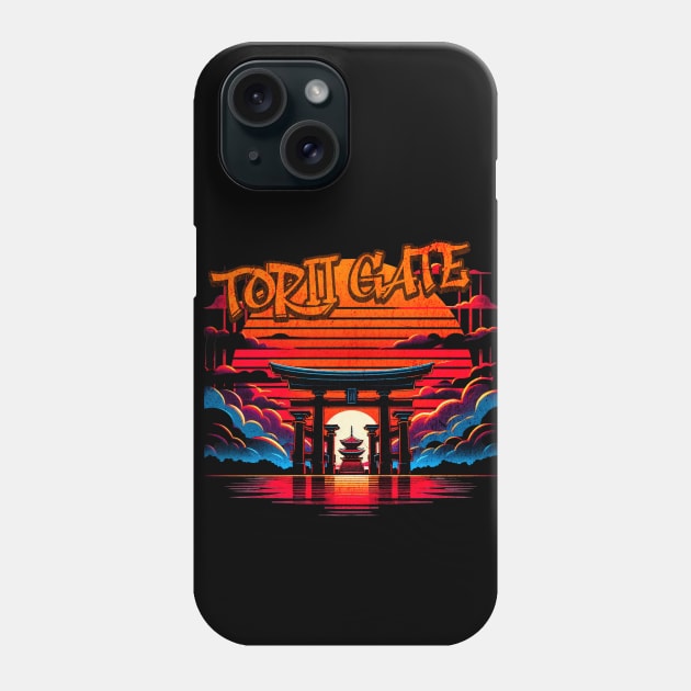 Meiji Shrine Torii Gate Sunset Graffiti Design Phone Case by Miami Neon Designs