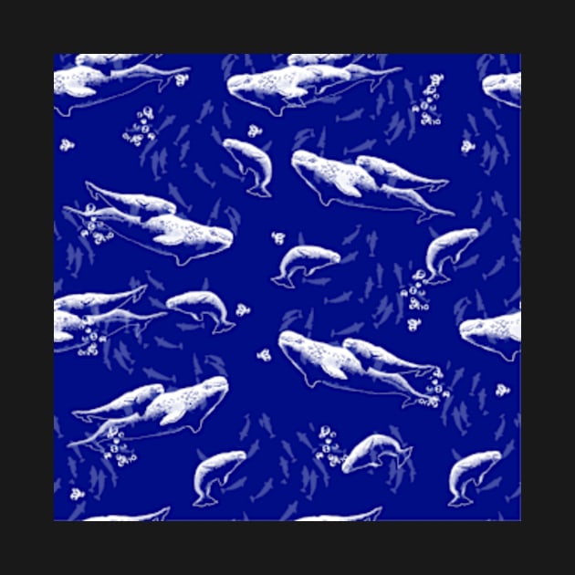 Belugas in Family of St. Lawrence Pattern - Blue Background by rainetteillus