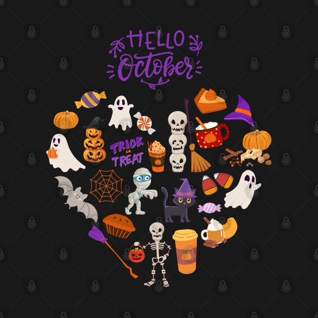 Hello October heart Autumn is my favorite season, love Fall pumpkin and halloween by BoogieCreates