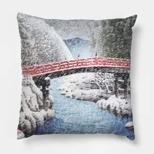 The Sacred Bridge at Nikko by Kawase Hasui Pillow