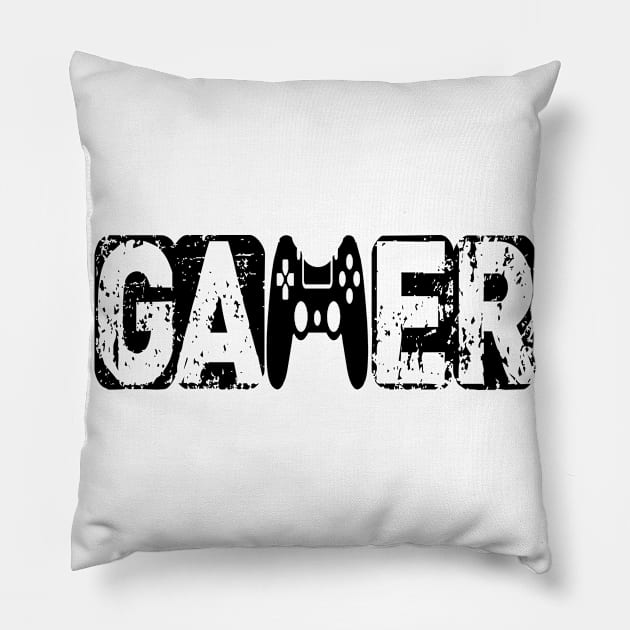 Gamer T Shirt - Funny Gamer Logo Design Gift Pillow by hardworking