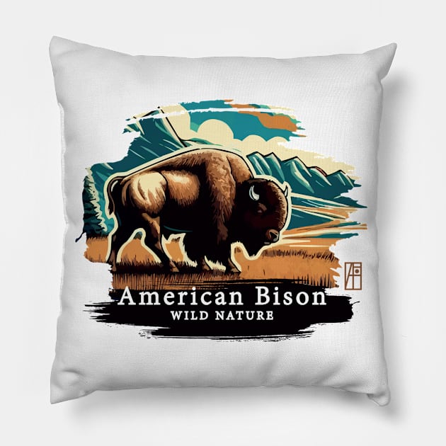 American Bison - WILD NATURE - BISON -6 Pillow by ArtProjectShop