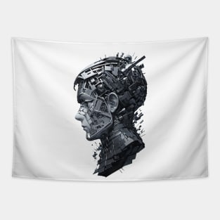 Cosmic Alloy: Stylized Metal Portrait of the Extraterrestrial Visage Tapestry