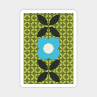 Retro Flower, Geo Pattern Light Blue and Green Magnet