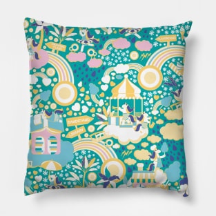 The secret map of Unicorns Village I // turquoise background Pillow