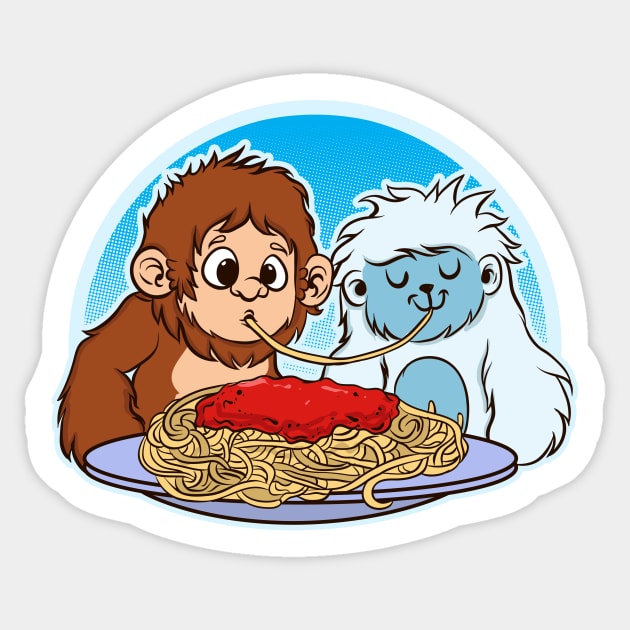 Bigfoot Loves Yeti Spaghetti Kiss - Bigfoot Loves Yeti - Sticker