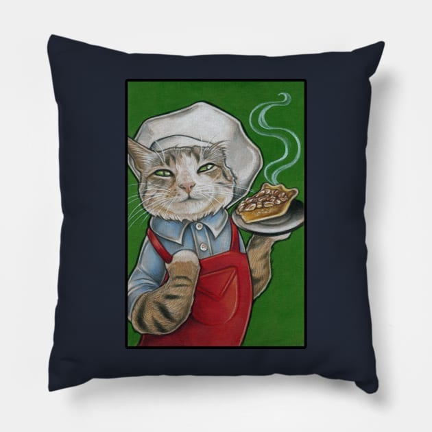 Cat Chef with Pecan Pie Pillow by Nat Ewert Art