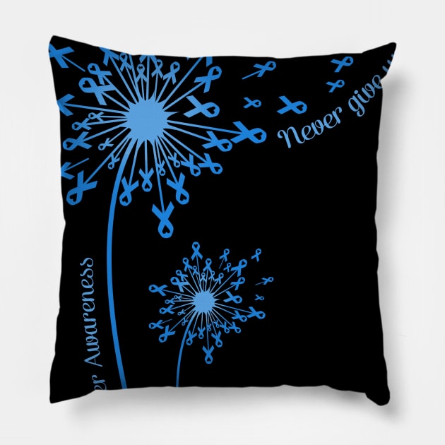 Dandelion Colon Cancer Awareness Never Give Up Pillow by Elliottda