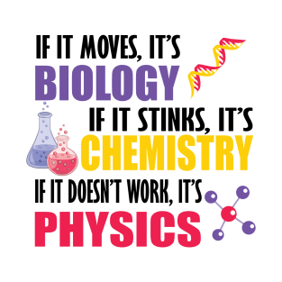 If It Moves It's Biology If It Stinks It's Chemistry If It Doesn't Work It's Physics T-Shirt