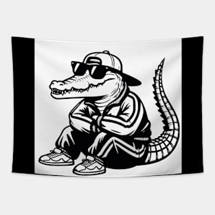 King of the Jungle - Street art Crocodile / white-black style. Tapestry