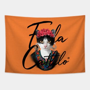 Orange TXB back Cat Frida Cathlo version of - Frida Kahlo Tapestry