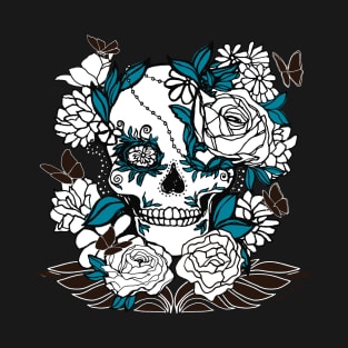 Sugar Skull with Shoulders, Black and Blue T-Shirt