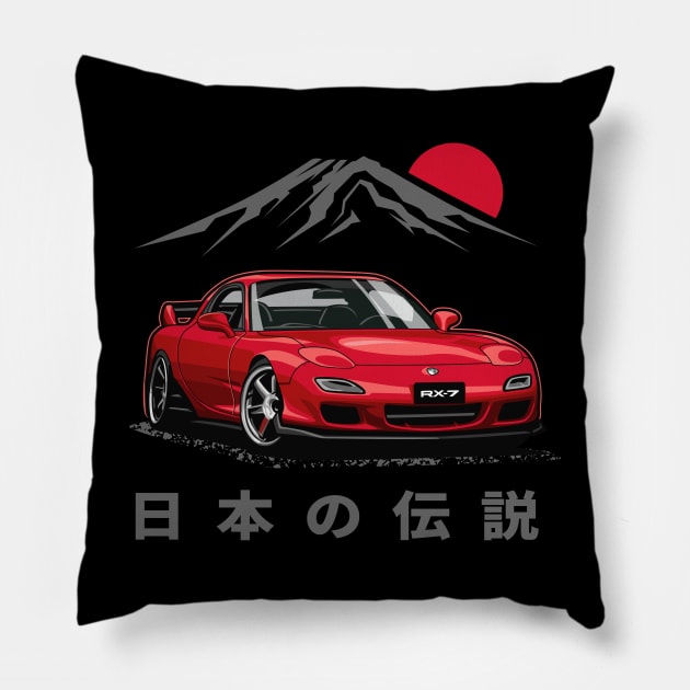 JDM Tuner RX-7 (Sunrise Red) Pillow by Jiooji Project