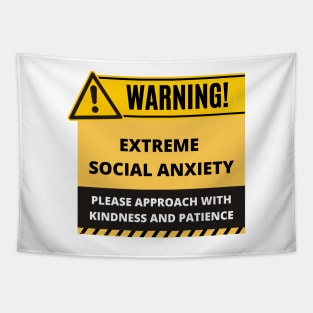 Funny Human Warning Label | Extreme Social Anxiety | Mential Health Sayings | Social Warnings Tapestry