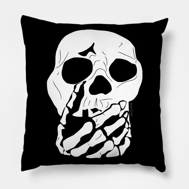 Speak No Evil Skull Pillow by BeckyDoyon
