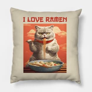 Kitty Cat Eating Ramen - I Love Ramen Pillow