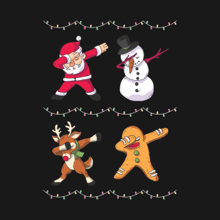 Santa Dabbing With Snowman Reindeer Gingerbread T-Shirt