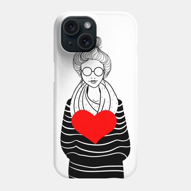 Stylish girl with scarf and big heart Phone Case by fears