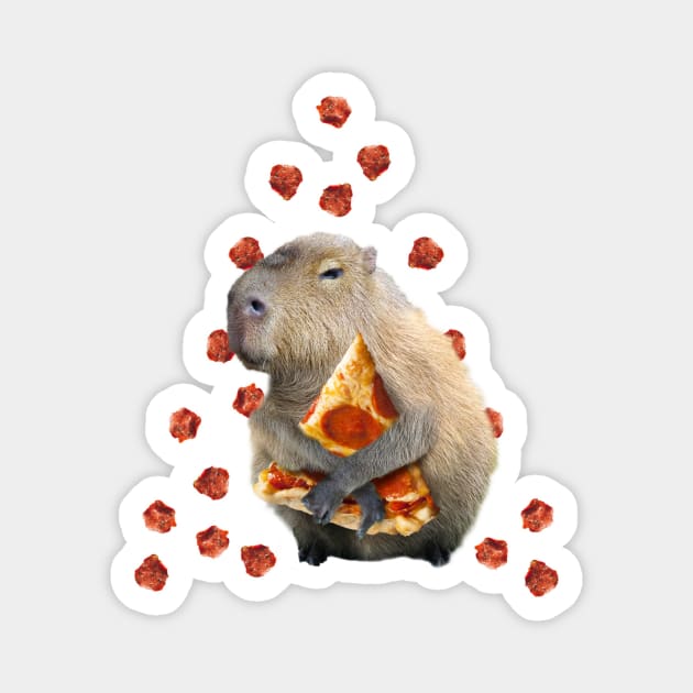 Capybara Capybaras Eating Pizza, Funny Cute Magnet by Random Galaxy