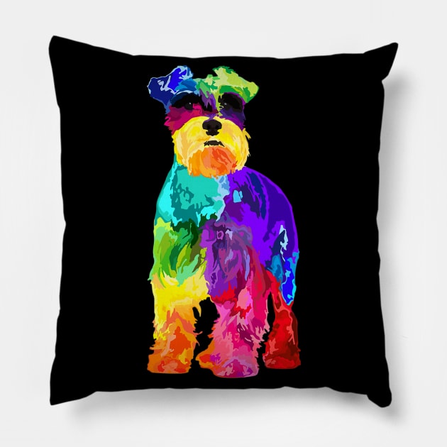 Dog Lover Gifts Mini Schnauzer Colorful Miniature Schnauzer Pillow by eldridgejacqueline