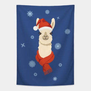 Cute llama in red hat and scarf Tapestry