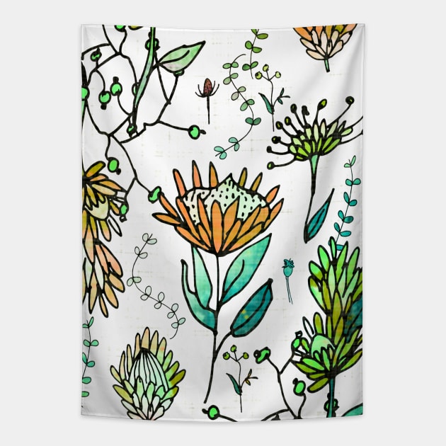 Protea Flower Orange Tapestry by bruxamagica