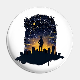 A silhouette of a person stargazing Pin