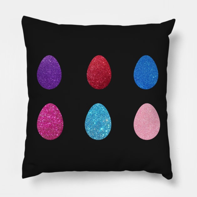 Colorful Faux Glitter Easter Eggs Pillow by Felicity-K