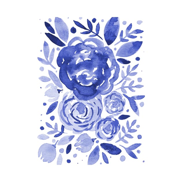 Watercolor roses bouquet - blue by wackapacka