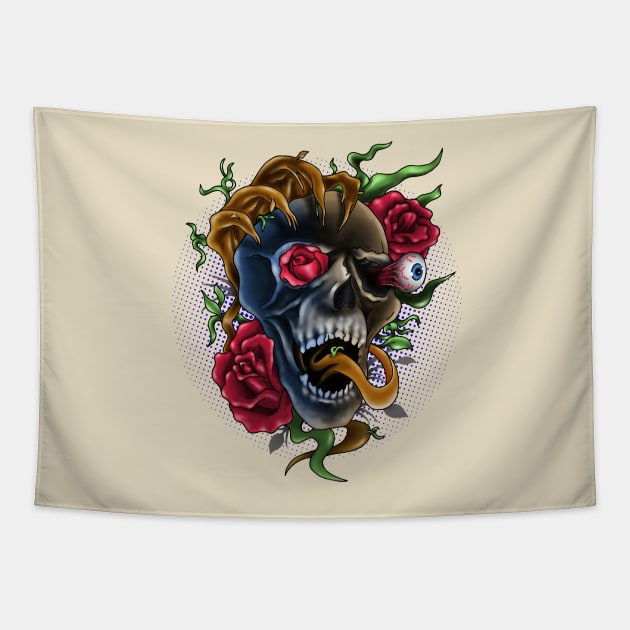 tattoo skull Tapestry by VicInFlight