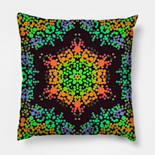 Dot Mandala Flower Green Orange and Blue Pillow