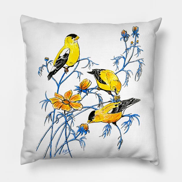 American Goldfinch color pencil Pillow by ShiningLightGallery