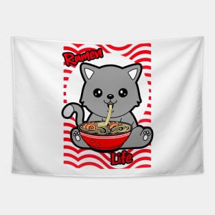 RAMEN Life Kawaii Cat Eating Ramen Noodles Tapestry