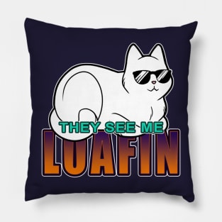 They See Me Loafin' - White Cat Pillow